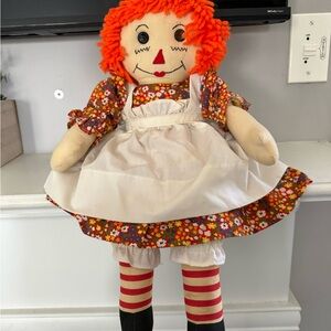 Raggedy Anne Doll with Floral Dress and Striped Stockings